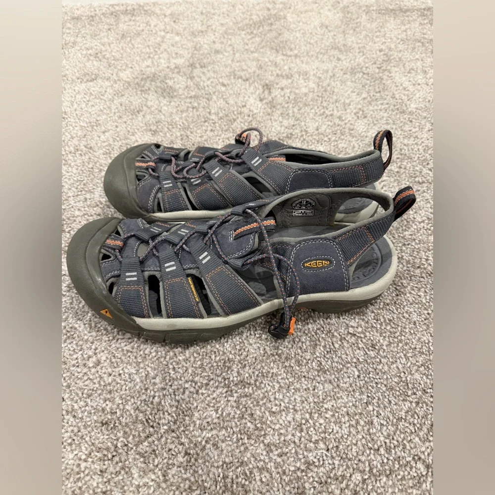Keen Men's Closed-Toe Sandals in Gray Purpleish Black with Orange Trim
